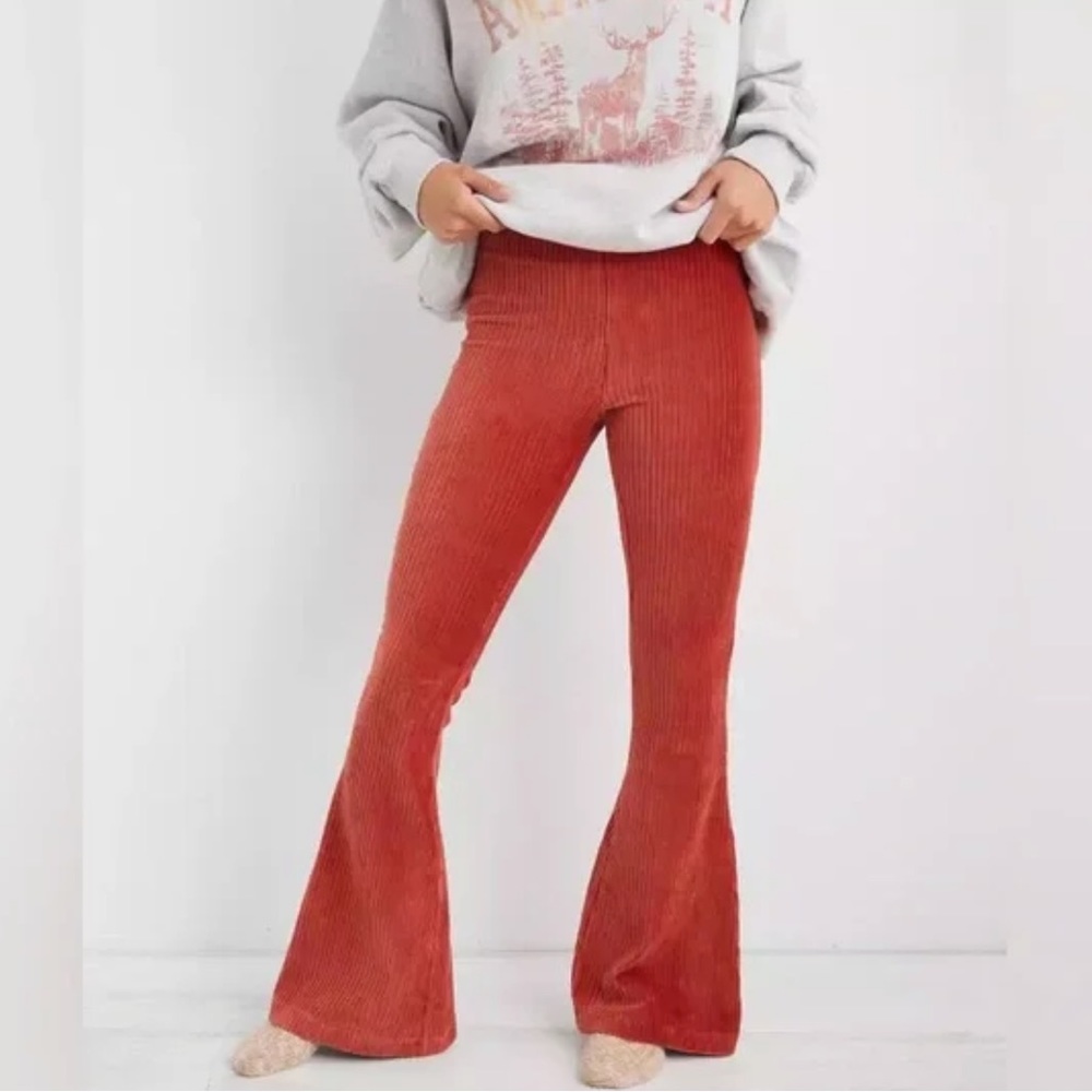 Aerie burnt orange flare pants